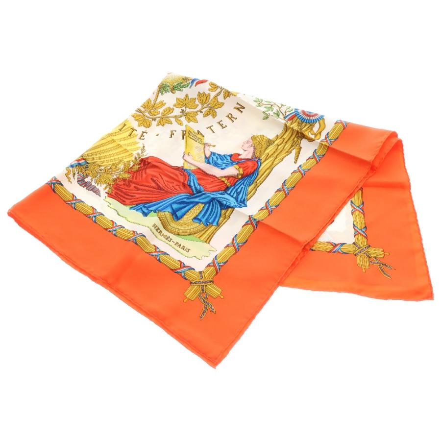 HERMES エルメス カレ90 フランス革命 白×オレンジ シルク HERMES エルメス カレ90 フランス革命 白×オレンジ シルク