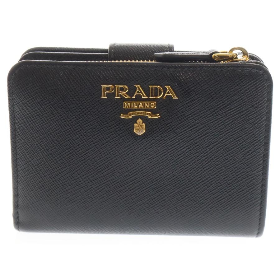 PRADA プラダ 二つ折り財布 コンパクトウォレット ブラック ゴールド  