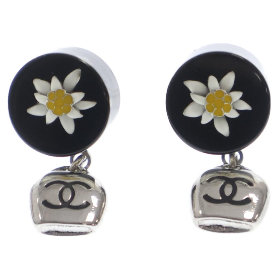 CHANEL シャネル ココマーク フラワー ピアス 黒×シルバー 15A CHANEL シャネル ココマーク フラワー ピアス 黒×シルバー 15A
