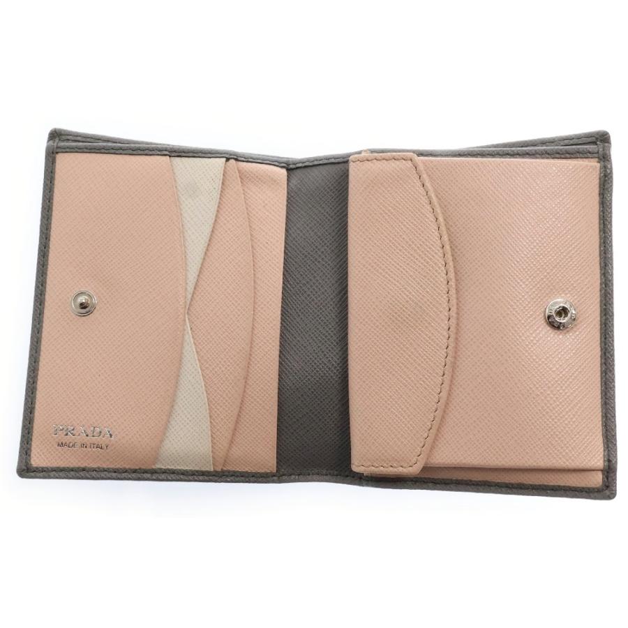 PRADA（プラダ） サフィアーノ 二つ折り財布 グレー×ピンク レザー