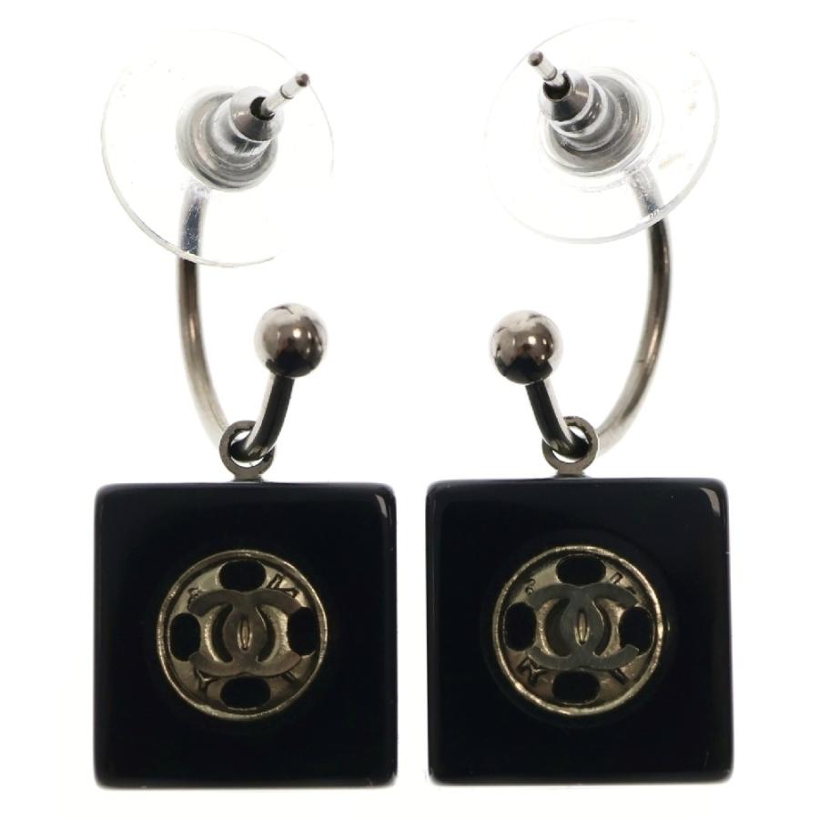 シャネル ココマーク＆キューブ ピアス GP メッキ ブラック 黒 CHANEL CHANEL シャネル ココマーク キューブピアス ブラック×シルバー