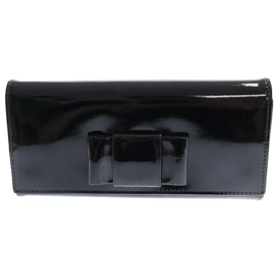 miumiu ミュウミュウ リボン 二つ折り長財布 ブラック パテント 5M1120