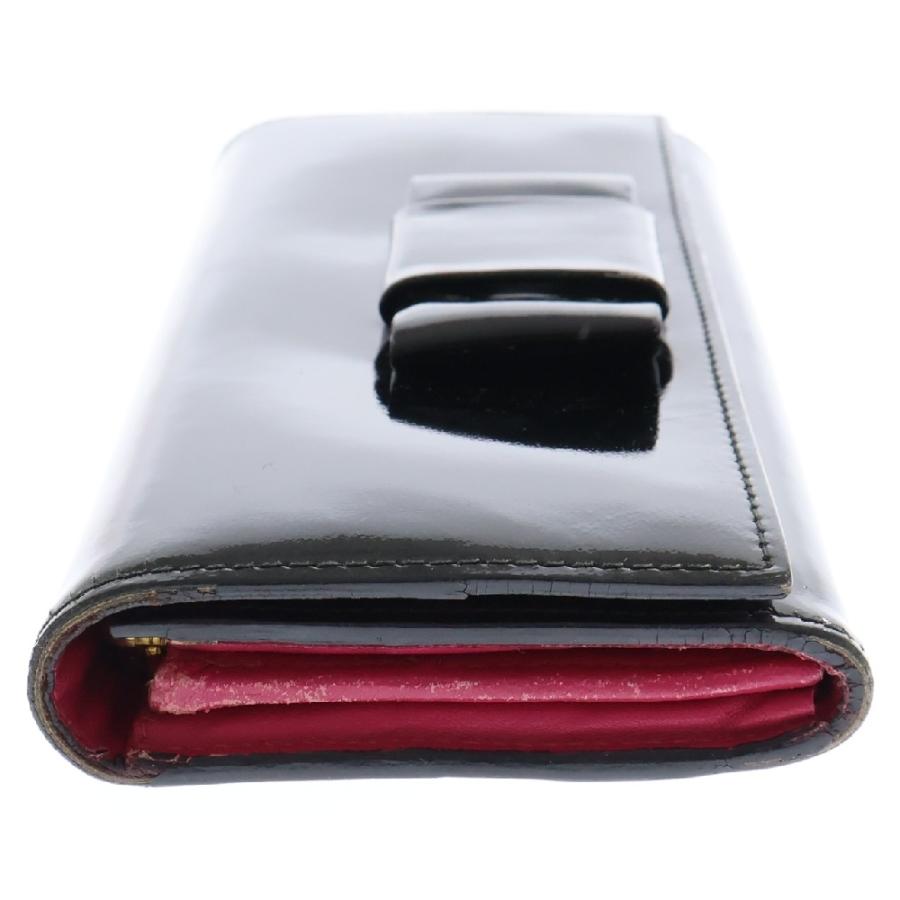 miumiu ミュウミュウ リボン 二つ折り長財布 ブラック パテント 5M1120