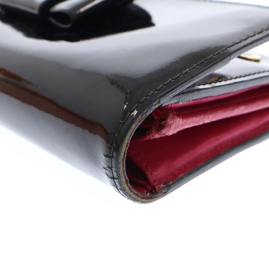 miumiu ミュウミュウ リボン 二つ折り長財布 ブラック パテント 5M1120