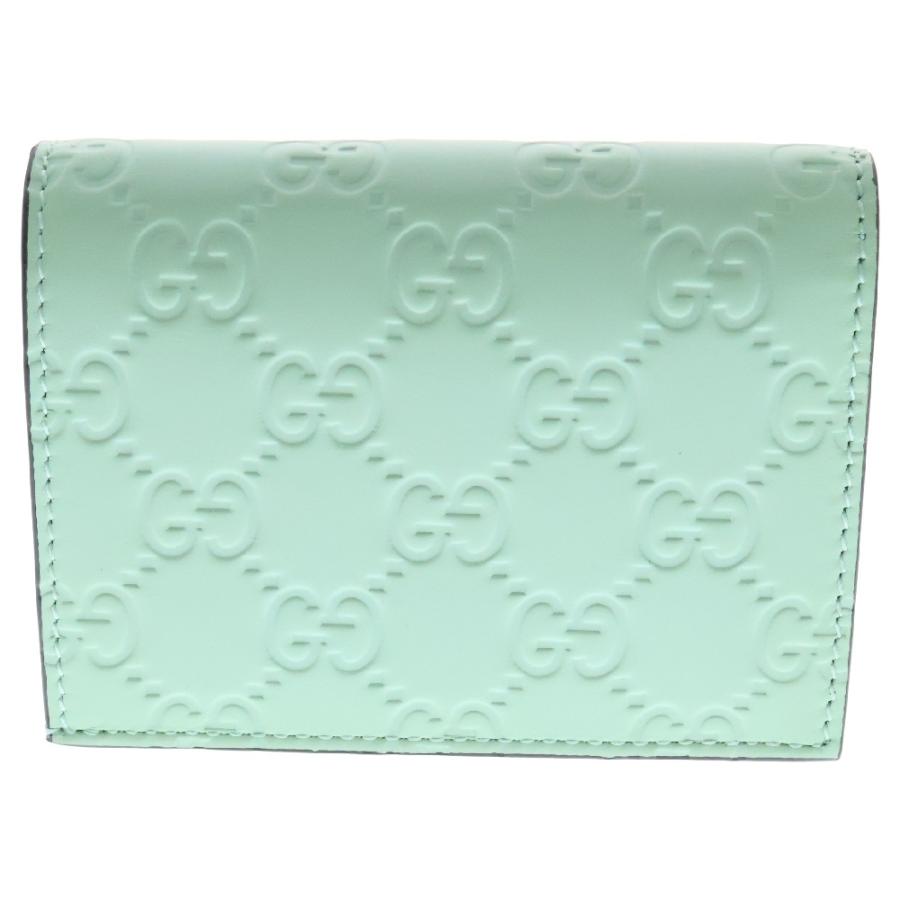 GUCCI グッチ二つ折り財布 シマレザー リネア キャット ミントグリーン GUCCI（グッチ） グッチシマ リネアキャット コンパクトウォレット