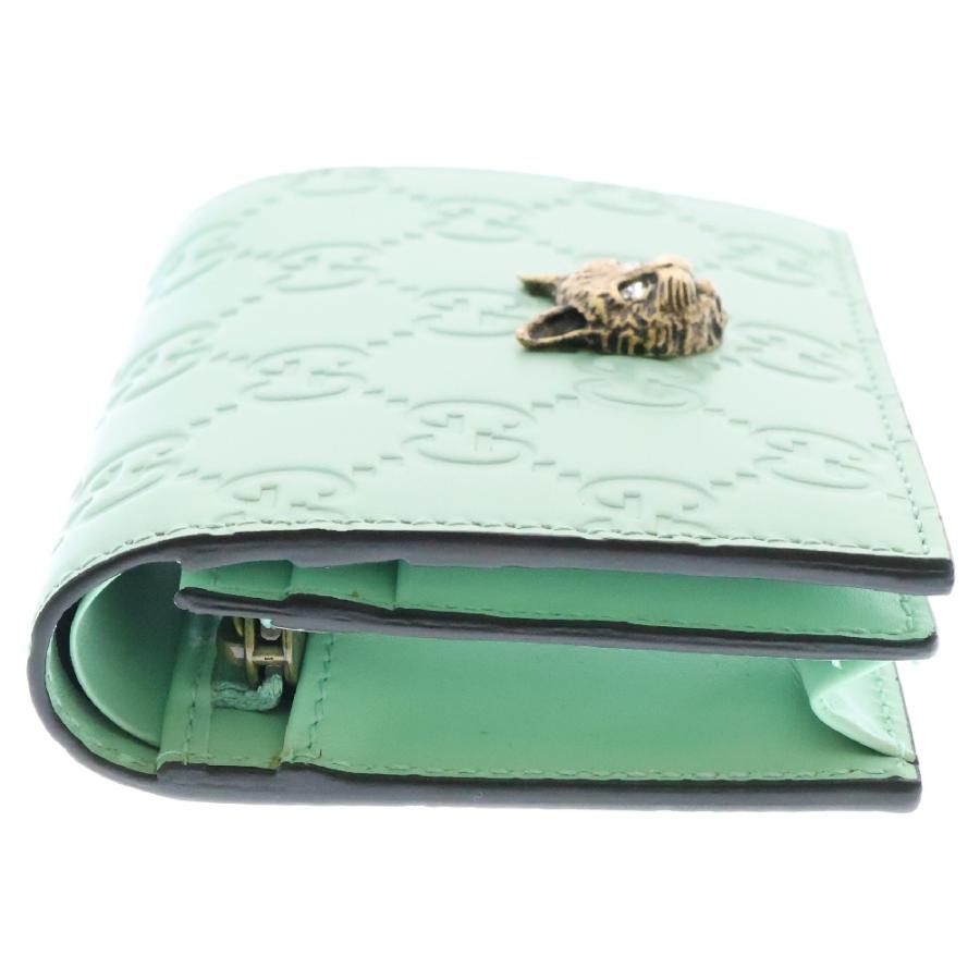 GUCCI グッチ二つ折り財布 シマレザー リネア キャット ミントグリーン GUCCI（グッチ） グッチシマ リネアキャット コンパクトウォレット