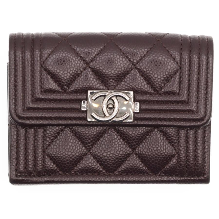 CHANEL シャネル ボーイシャネル キャビアスキン レザー コンパクト  