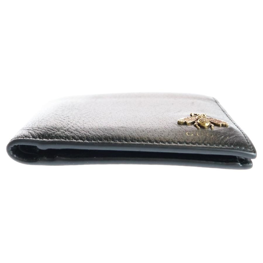 GUCCI（グッチ） アニマリエ ビー 二つ折り財布 ブラック レザー