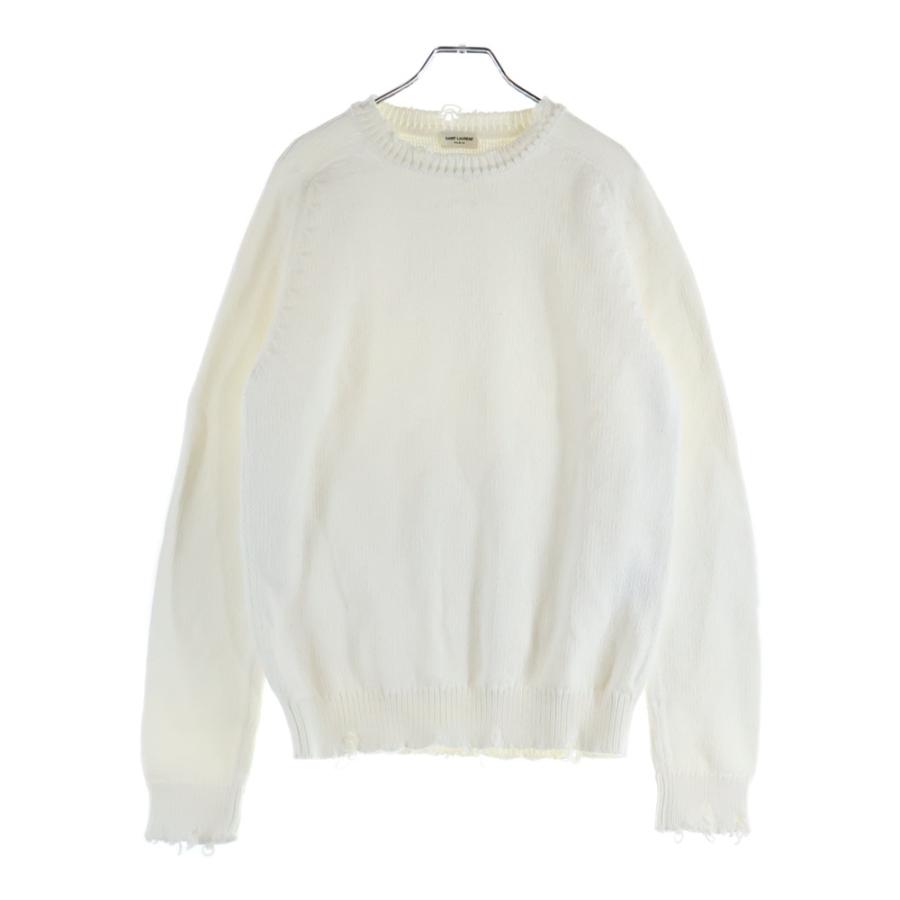 SAINT LAURENT PARIS ニット・セーター XL 白 【古着】【中古】【送料無料】 SAINT LAURENT PARIS サンローランパリ デストロイ加工クラッシュ