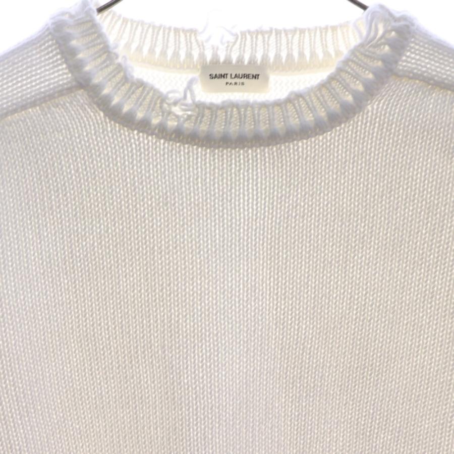 SAINT LAURENT PARIS サンローランパリ デストロイ加工クラッシュニット クルーネック長袖セーター ホワイト 604798 YALO2 SAINT LAURENT PARIS サンローランパリ デストロイ加工クラッシュ