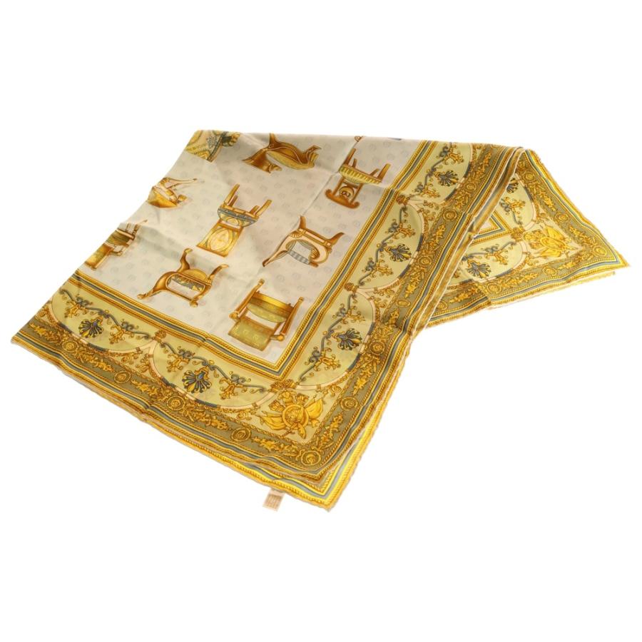 GUCCI（グッチ） 椅子柄 大判スカーフ シルク イエロー×ライトブルー