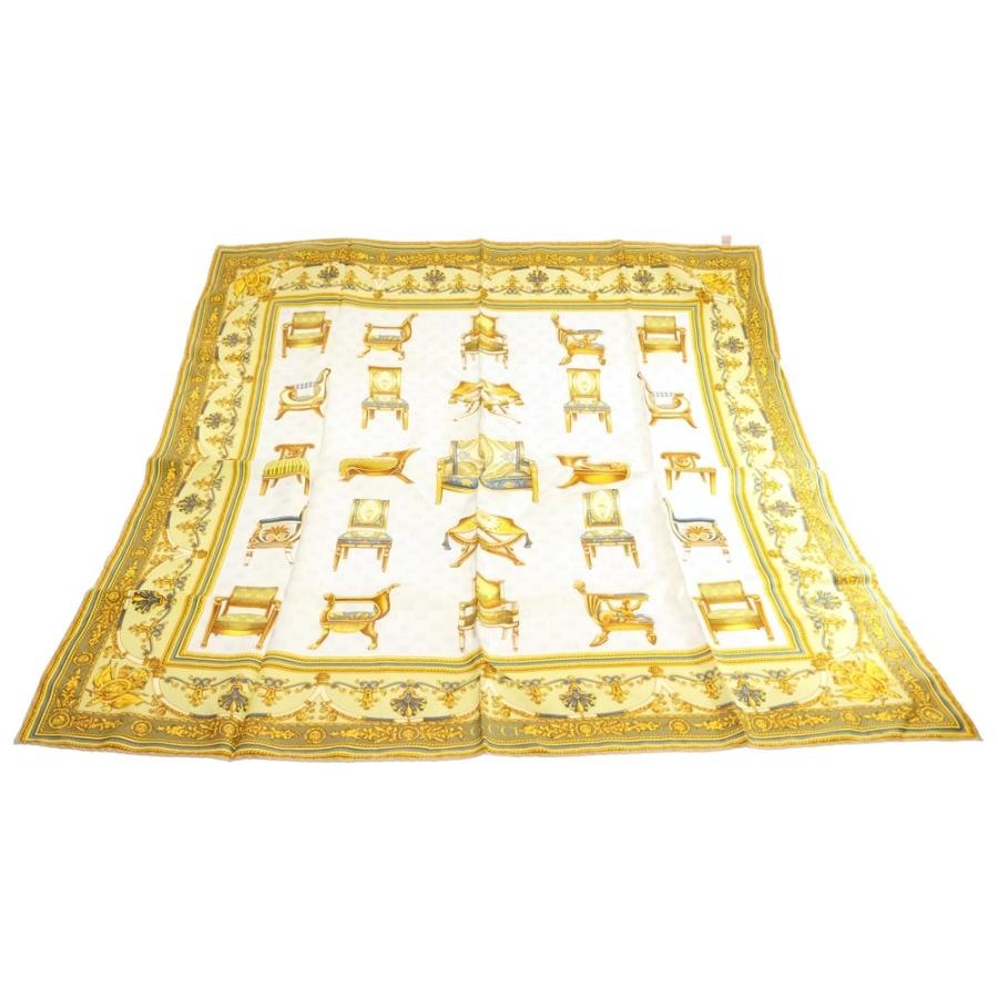 GUCCI（グッチ） 椅子柄 大判スカーフ シルク イエロー×ライトブルー