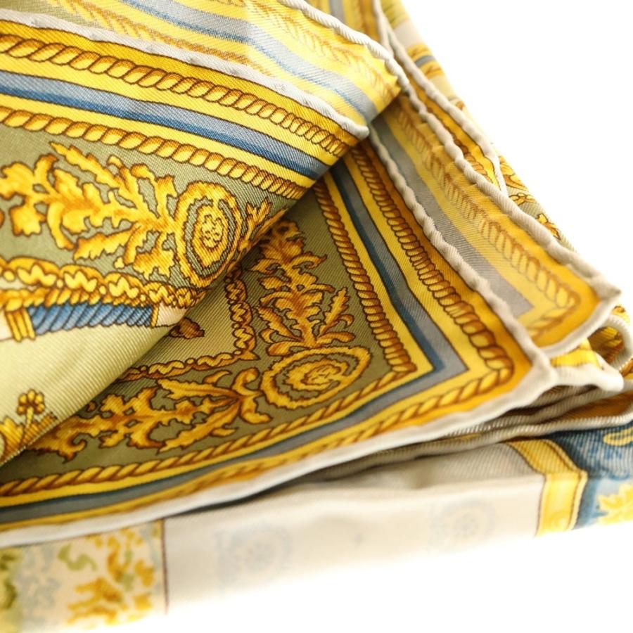 GUCCI（グッチ） 椅子柄 大判スカーフ シルク イエロー×ライトブルー