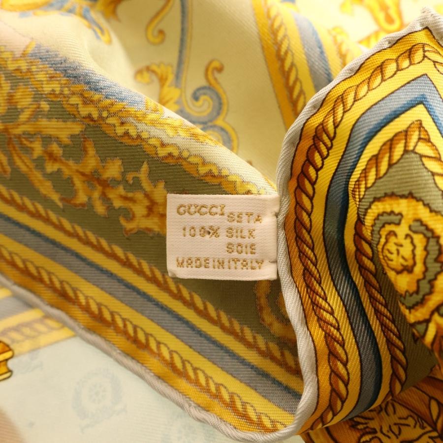 GUCCI（グッチ） 椅子柄 大判スカーフ シルク イエロー×ライトブルー