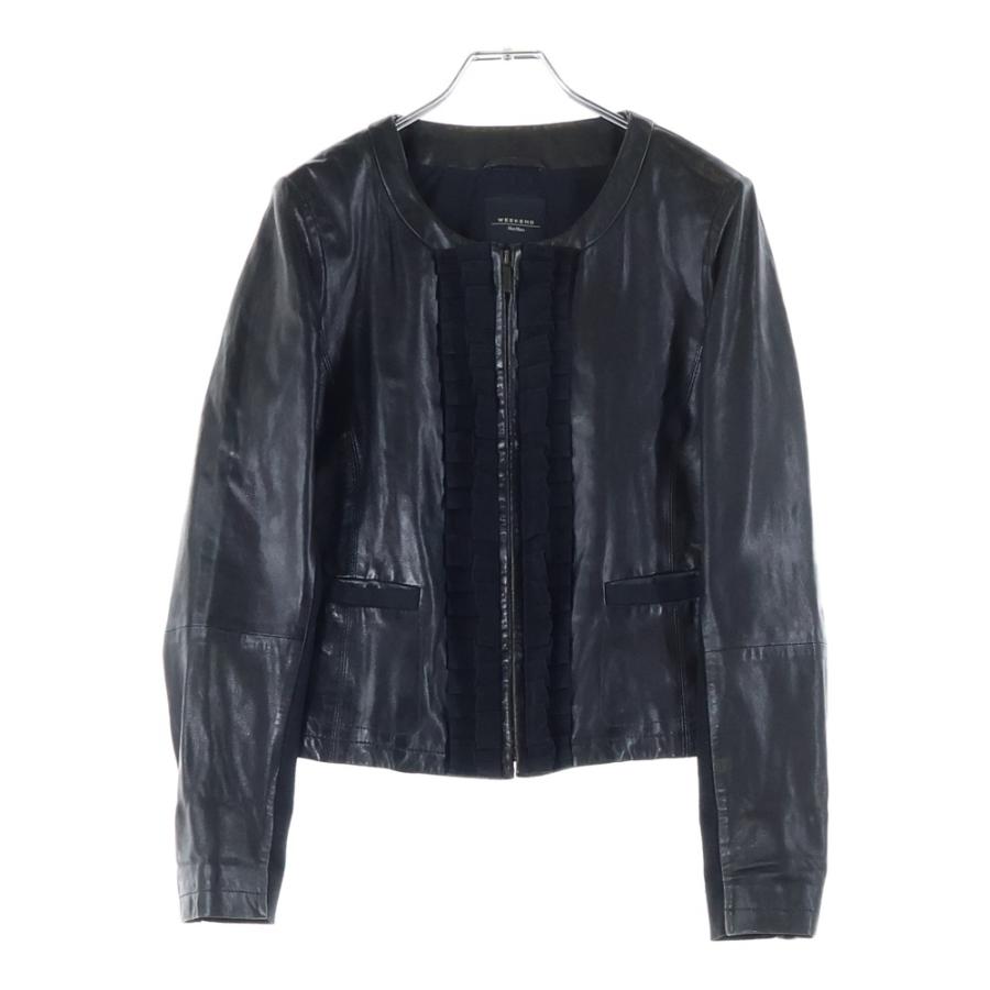 新品未使用 MaxMara WEEKEND リアルレザー 光沢 ラメ ジャケット ウィークエンド マックスマーラ ラムレザー フリル装飾 ノーカラー