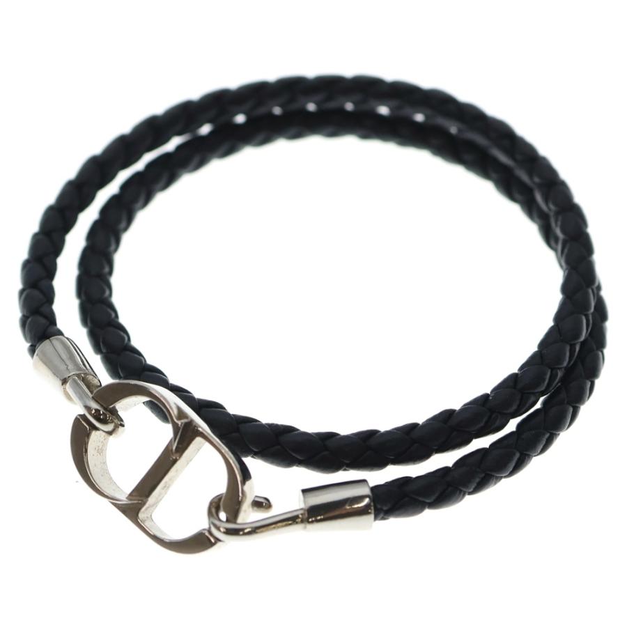 DIOR ディオール 2連 CDロゴ レザー ブレスレット ブラック シルバー