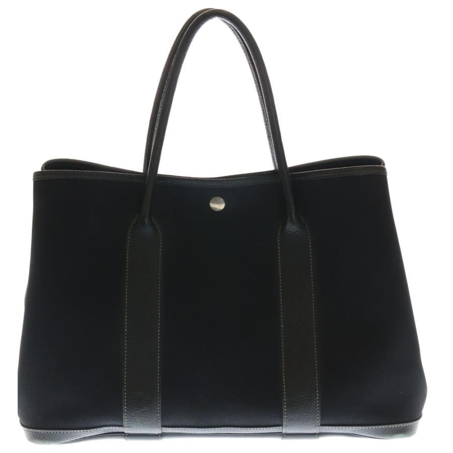 HERMESガーデンパーティPM トートバッグトワルオフィシエ×シボレザー美品 HERMES（エルメス） ガーデンパーティPM トートバッグ ブラックトワル
