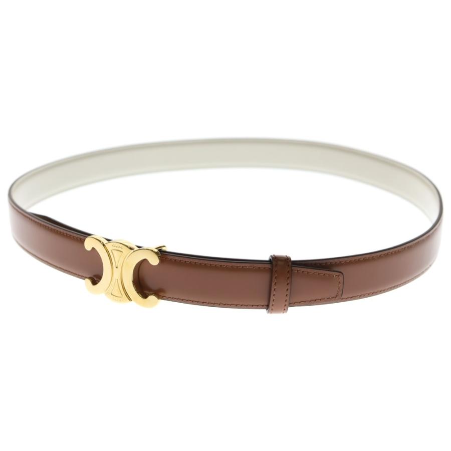 CELINE（セリーヌ） トリオンフ レザー ベルト ホワイト×ブラウン