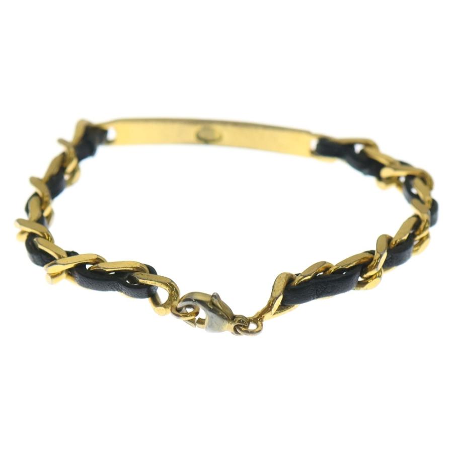 CHANEL チェーンブレスレット ゴールド ブラック CHANEL（シャネル） チェーンブレスレット ブラック×ゴールド レザー