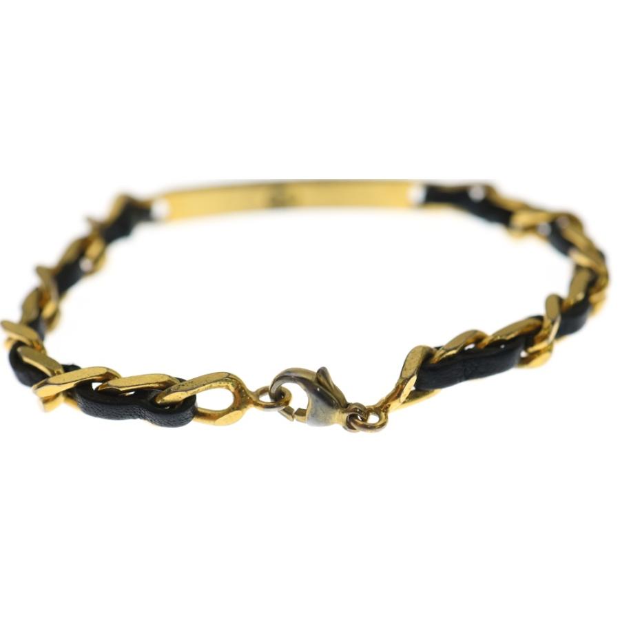 CHANEL チェーンブレスレット ゴールド ブラック CHANEL（シャネル） チェーンブレスレット ブラック×ゴールド レザー