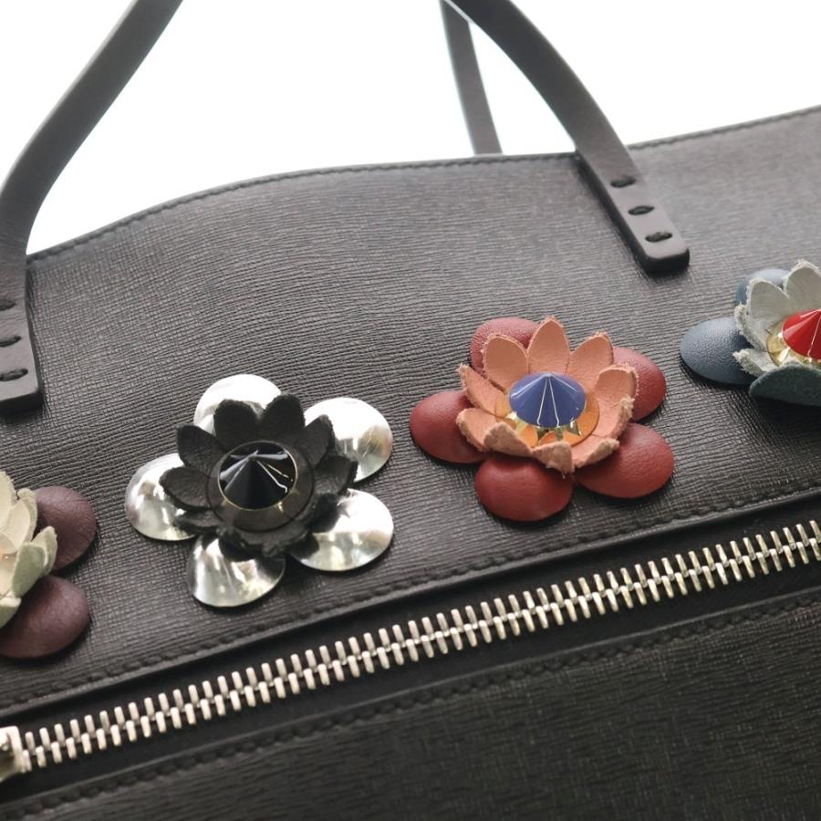 FENDI フェンディ フラワーランド トートバッグ ハンドバッグ ブラック×ピンク レザー 8BH185 シルバー金具
