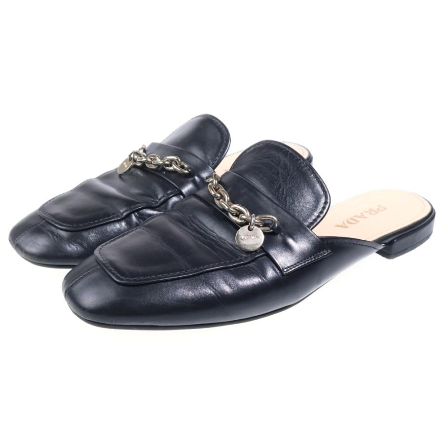 PRADA（プラダ） チェーン装飾 レザー シューズ ミュール ブラック 