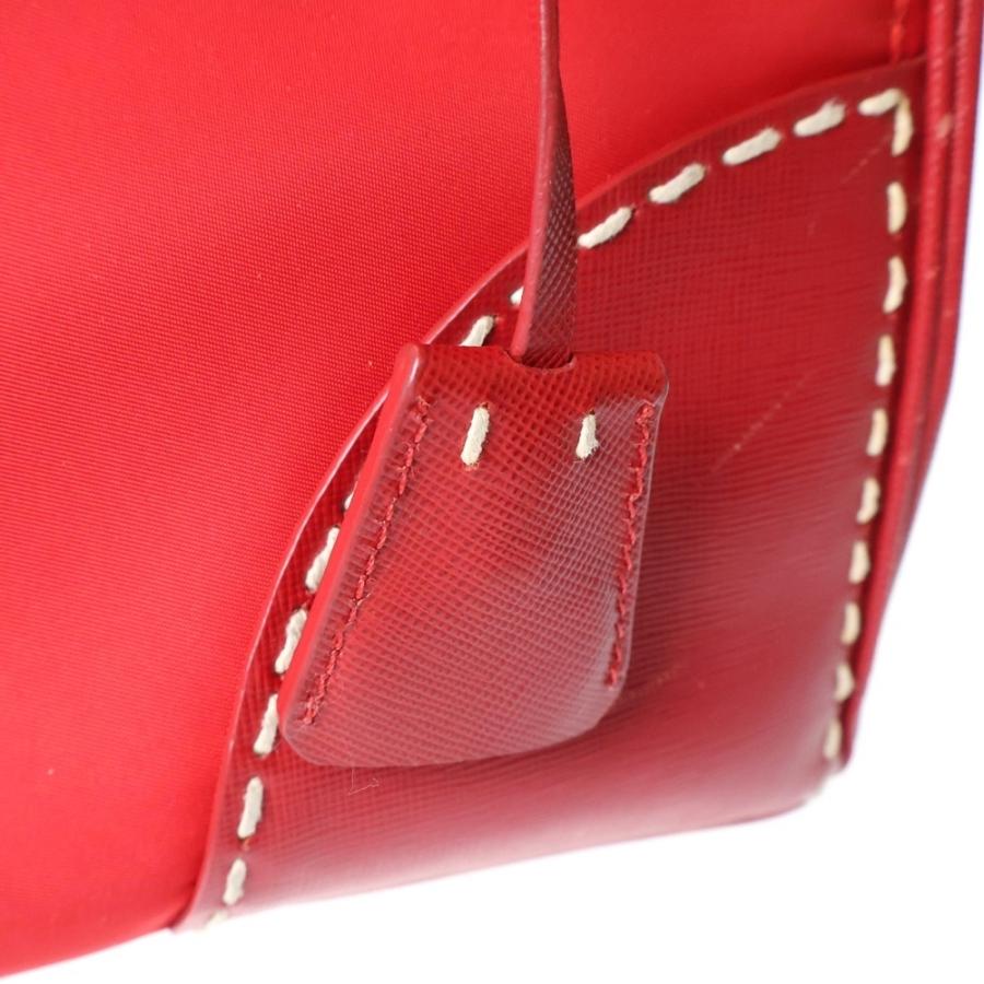 PRADA（プラダ） ロゴ三角プレート ハンドバッグ トートバッグ レッド