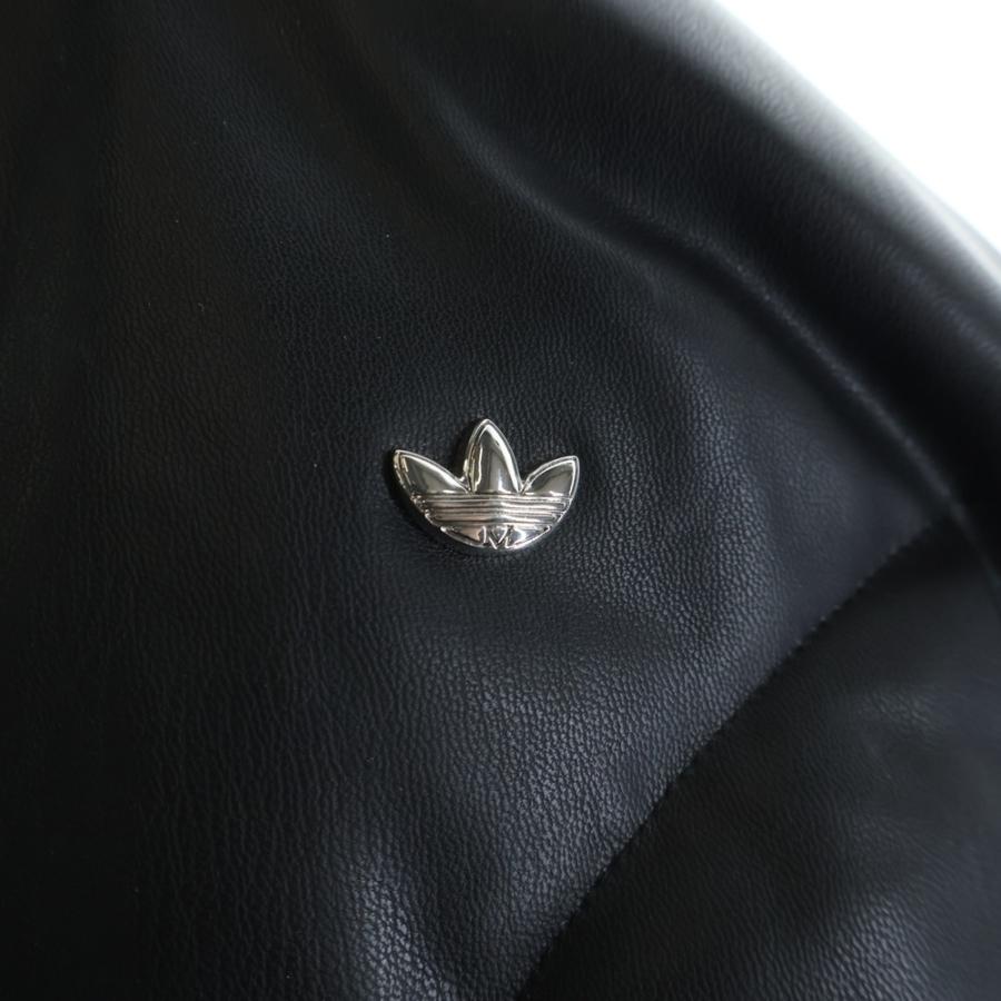 adidas アディダス トレフォイルロゴプレート フェイクレザー ジップアップ ダウンジャケット ブラック レディース JD3790_6