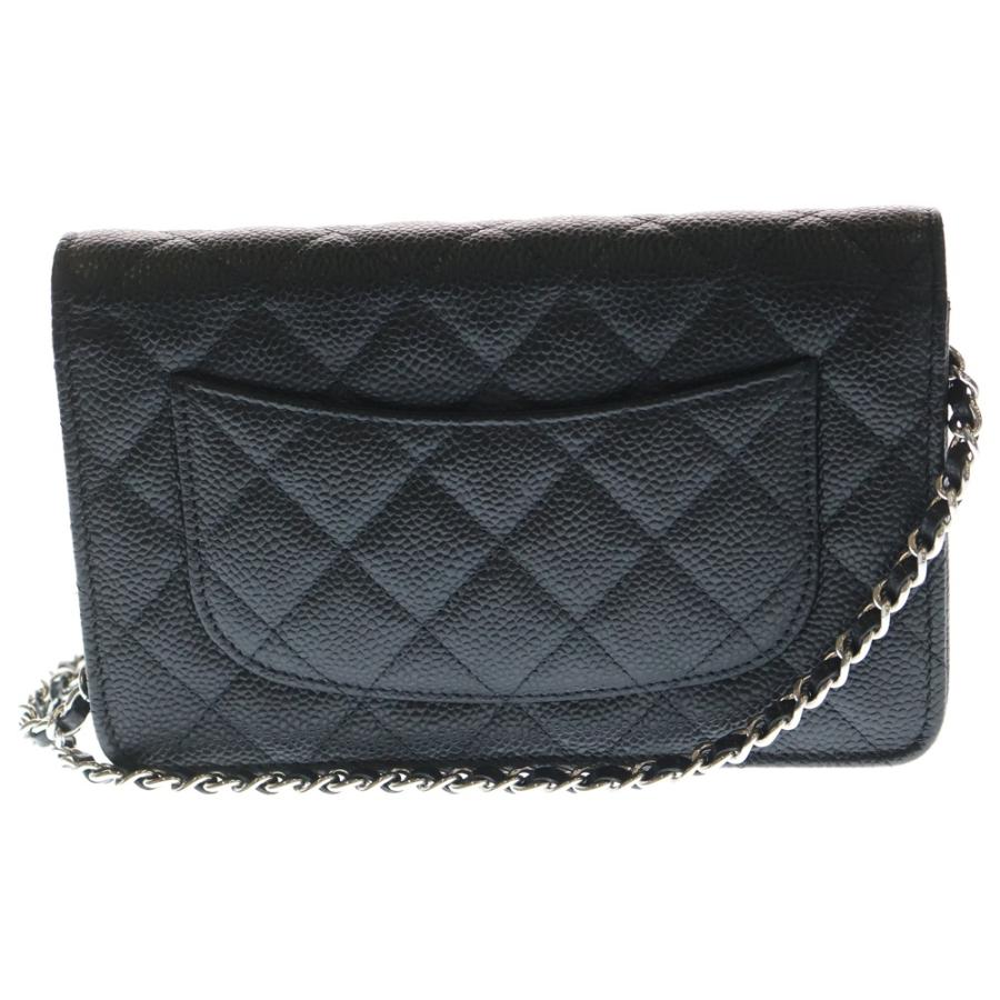 CHANEL シャネル マトラッセ チェーンウォレット ショルダーバッグ ブラック キャビアスキン シルバー金具 プレートタイプ AP0250