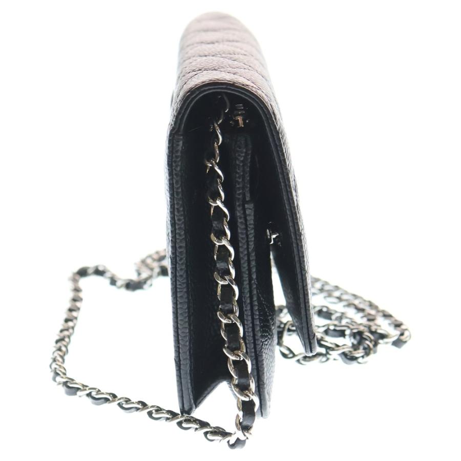 CHANEL シャネル マトラッセ チェーンウォレット ショルダーバッグ ブラック キャビアスキン シルバー金具 プレートタイプ AP0250