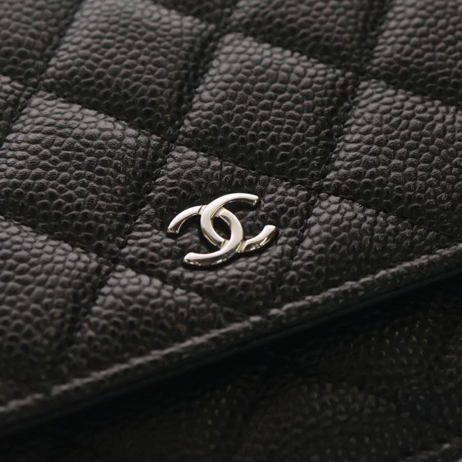 CHANEL シャネル マトラッセ チェーンウォレット ショルダーバッグ ブラック キャビアスキン シルバー金具 プレートタイプ AP0250