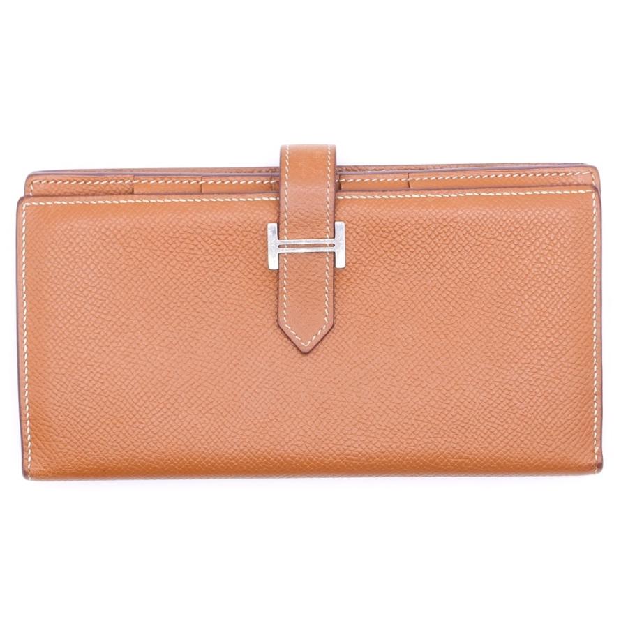 極美品　T刻印　エルメス ベアンスフレ 長財布 エプソン レザー ローズ HERMES（エルメス） ベアンスフレ ゴールド エプソン 長財布 シルバー