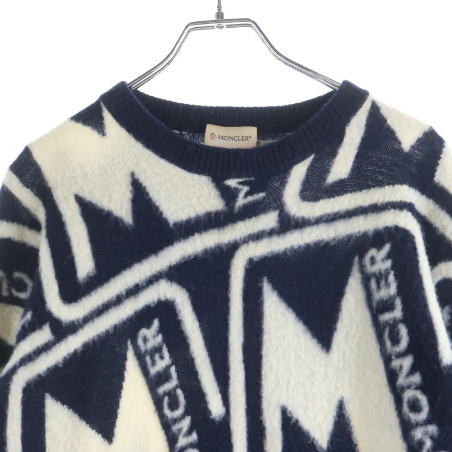 MONCLER（モンクレール） クルーネック総柄ニットセーター ネイビー 