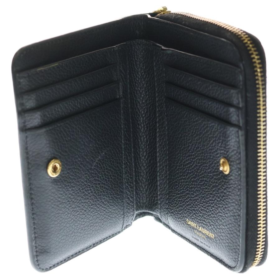 SAINT LAURENT PARIS サンローランパリ YSLライン ラージジップウォレット コンパクトウォレット ミニ財布 ブラック レザー 670285 ゴールド金具 サンローランパリ YSLライン ラージジップウォレット コンパクト