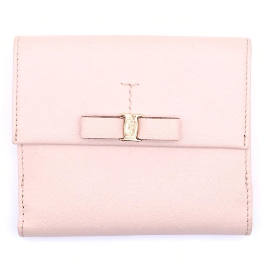 Salvatore Ferragamo サルヴァトーレ フェラガモ ヴァラリボン レザー コンパクトウォレット 二つ折り財布 ゴールド金具 ピンク FERRAGAMO（フェラガモ） Salvatore Ferragamo サルヴァトーレ ヴァラ