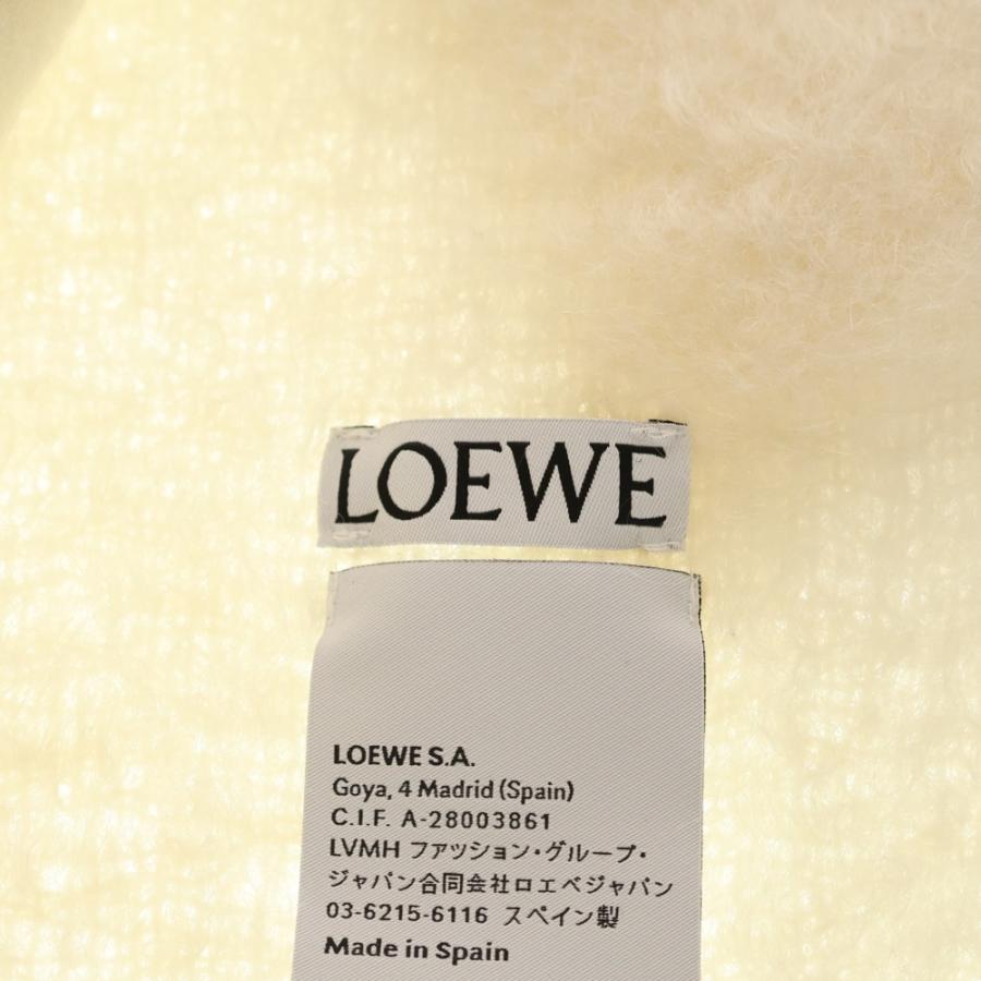 LOEWE ロエベ ロゴ レザーパッチ フリンジ マフラー ホワイト FSA6SS1X05 LOEWE（ロエベ） ロゴ レザーパッチ フリンジ マフラー ホワイト