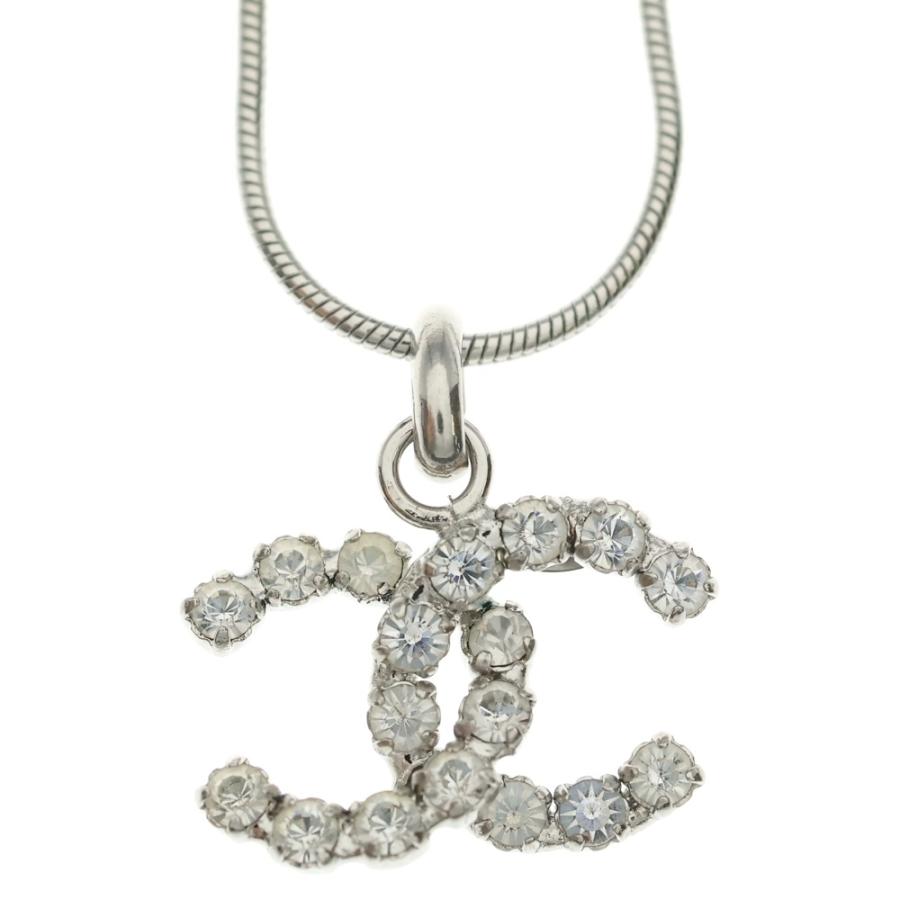 シャネル ネックレス ココマーク ラインストーン シルバー 12F 刻印あり CHANEL（シャネル） ココマーク ラインストーン ネックレス シルバー