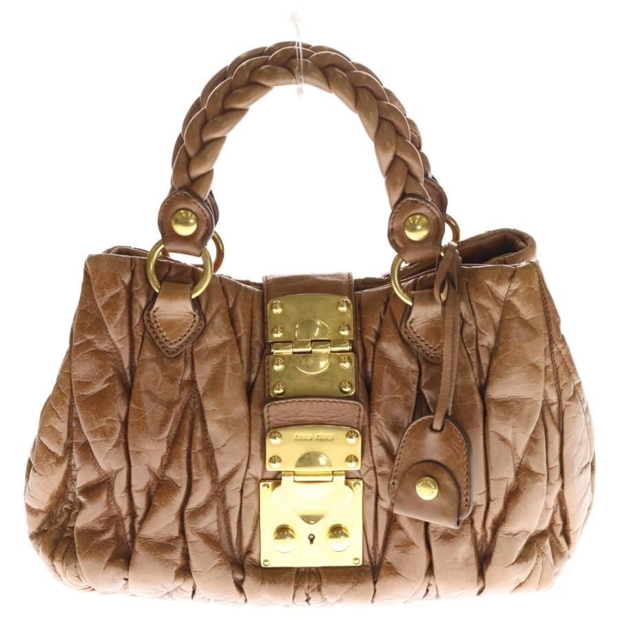 美品miumiu スクエア　トートバッグ　マテラッセ　ショルダーバッグ　ブラウン miumiu ミュウミュウ マテラッセ 2WAYハンドバッグ ショルダーバッグ