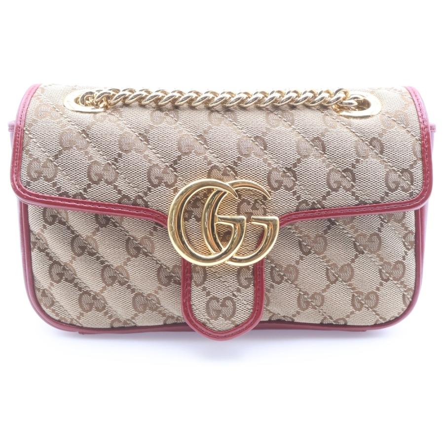 GUCCI グッチ GGマーモント チェーンショルダーバッグ ハンドバッグ レッド×ベージュ キャンバス×レザー 446744 ゴールド金具 GUCCI（グッチ） GGマーモント チェーンショルダーバッグ ハンドバッグ