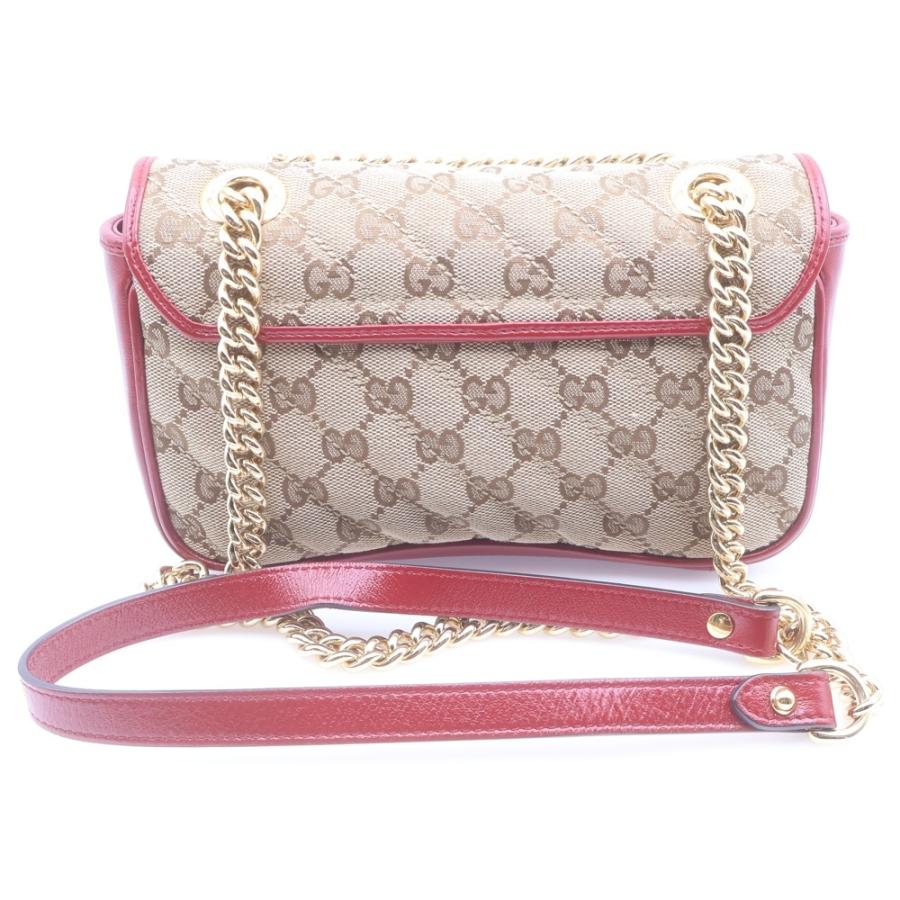 GUCCI グッチ GGマーモント チェーンショルダーバッグ ハンドバッグ レッド×ベージュ キャンバス×レザー 446744 ゴールド金具 名東】グッチ GGマーモント ミニチェーンショルダーバッグ レッド 赤