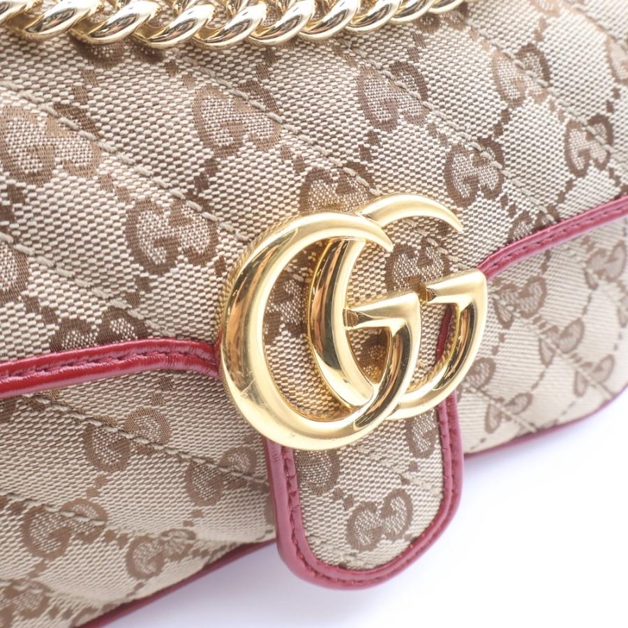 GUCCI グッチ GGマーモント チェーンショルダーバッグ ハンドバッグ レッド×ベージュ キャンバス×レザー 446744 ゴールド金具 GUCCI（グッチ） GGマーモント チェーンショルダーバッグ ハンドバッグ