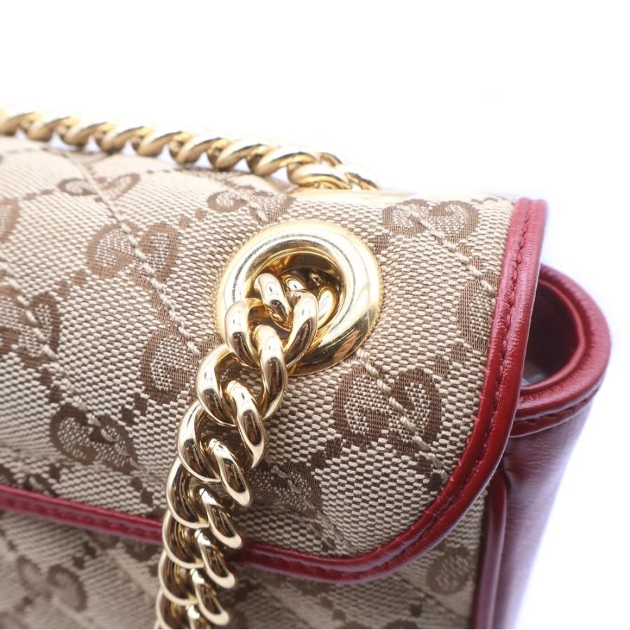 GUCCI グッチ GGマーモント チェーンショルダーバッグ ハンドバッグ レッド×ベージュ キャンバス×レザー 446744 ゴールド金具 GUCCI（グッチ） GGマーモント チェーンショルダーバッグ ハンドバッグ