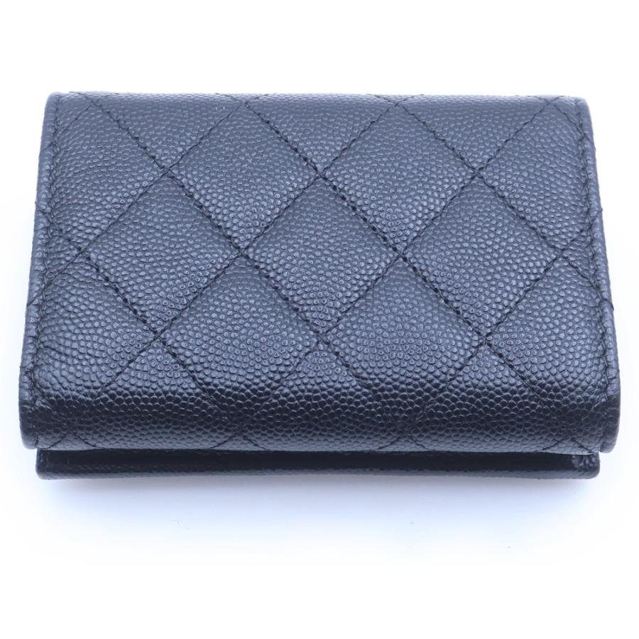 CHANEL シャネル マトラッセ ココマーク キャビアスキン レザーコンパクトウォレット 三つ折り財布 GD金具 ブラック CHANEL（シャネル） マトラッセ ココマーク キャビアスキン レザー