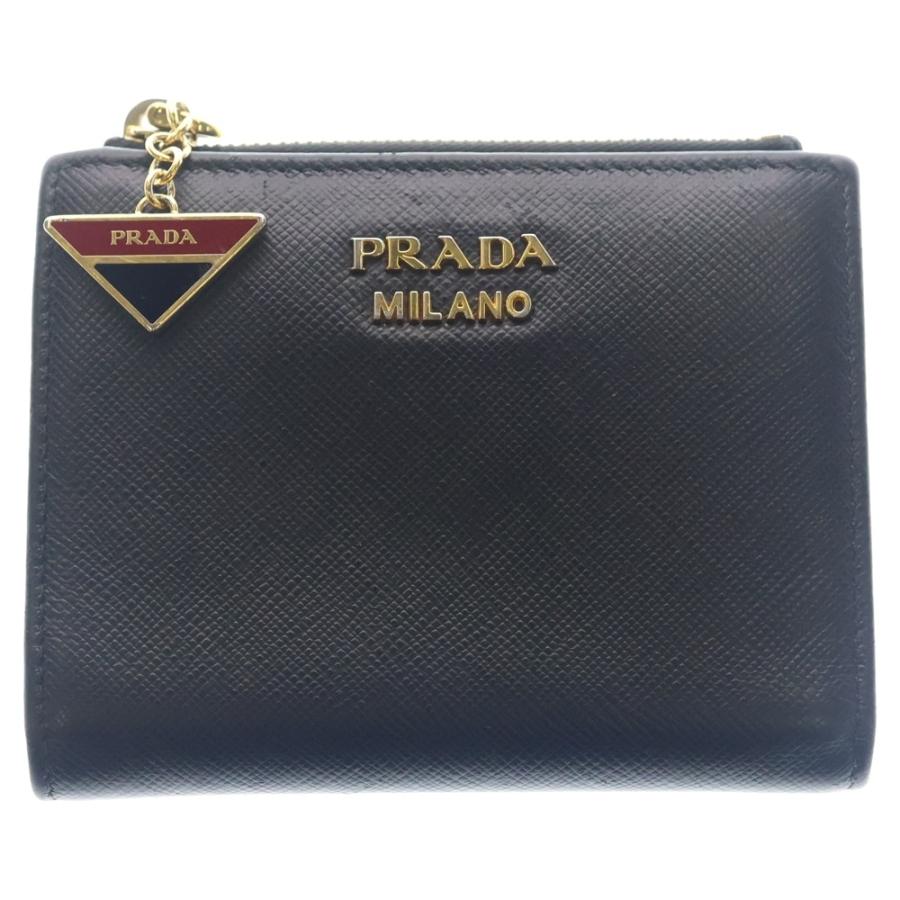 PRADA（プラダ） サフィアーノ 二つ折り財布 ブラック レザー : BRING