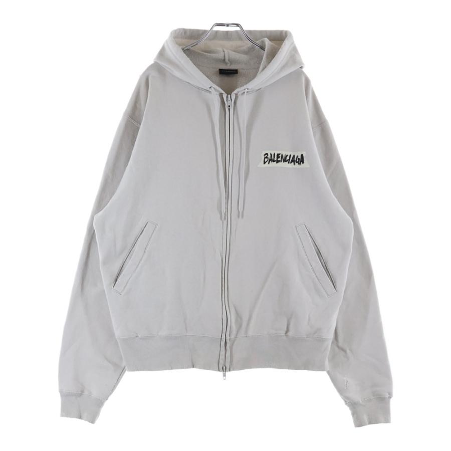 BALENCIAGA バレンシアガ Masking Tape Oversized Hoodie マスキングテープ ロゴプリント オーバーサイズ ジップアップ スウェットパーカー フーディー グレー 850338 BALENCIAGA（バレンシアガ） Masking Tape Oversized Hoodie
