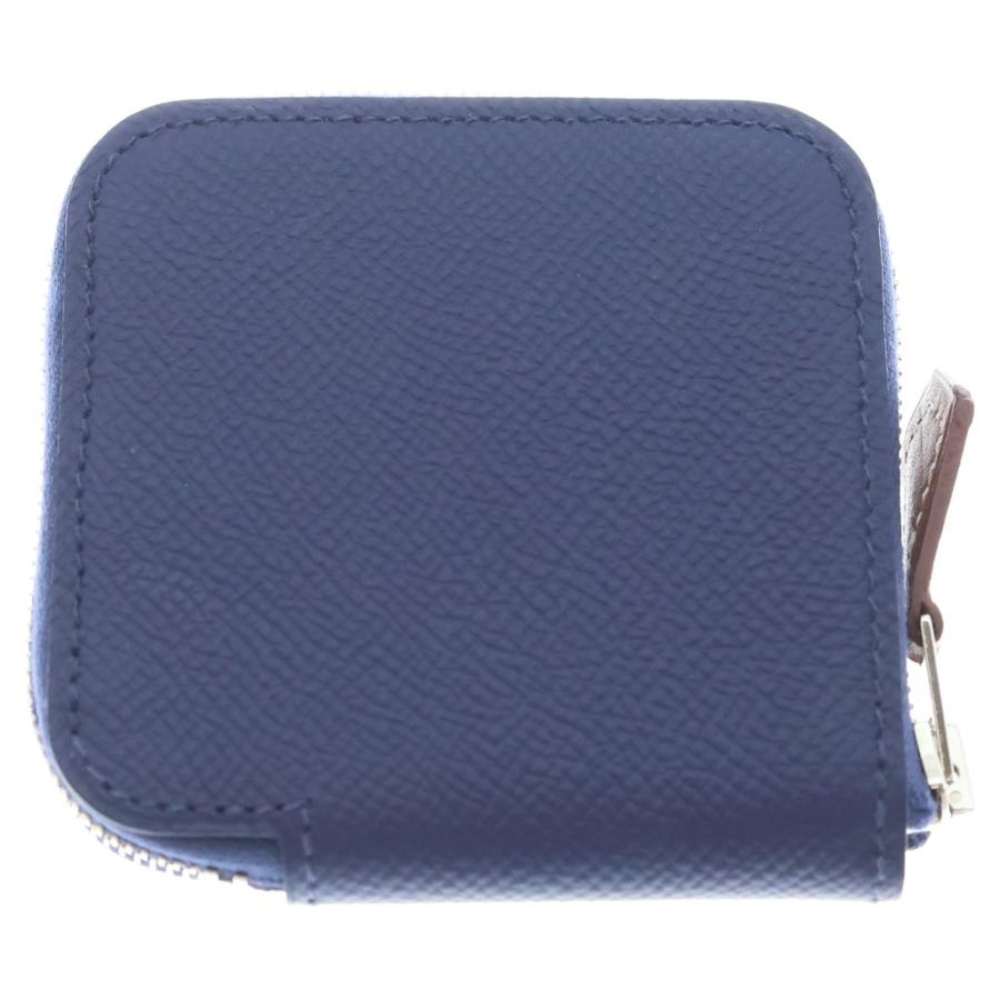 HERMES エルメス アザップ コンパクト シルクイン ミニ財布 コインケース ブルー/イエロー ネイビー レザー A刻印 シルバー金具の画像