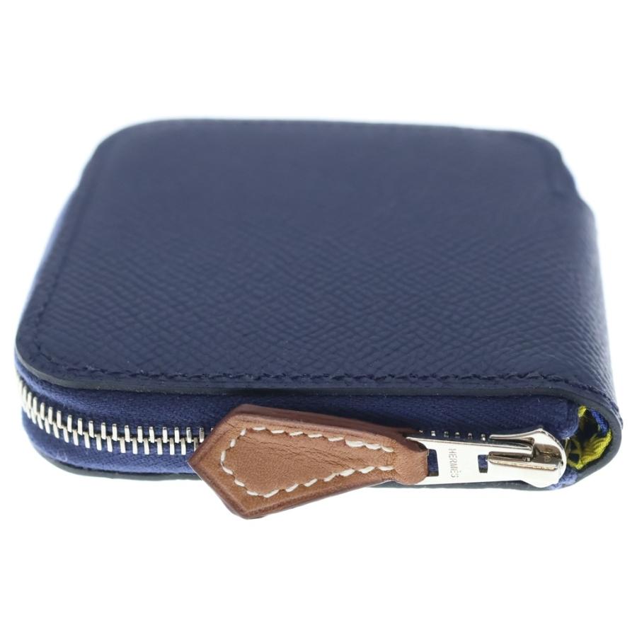 HERMES エルメス アザップ コンパクト シルクイン ミニ財布 コインケース ブルー/イエロー ネイビー レザー A刻印 シルバー金具の画像