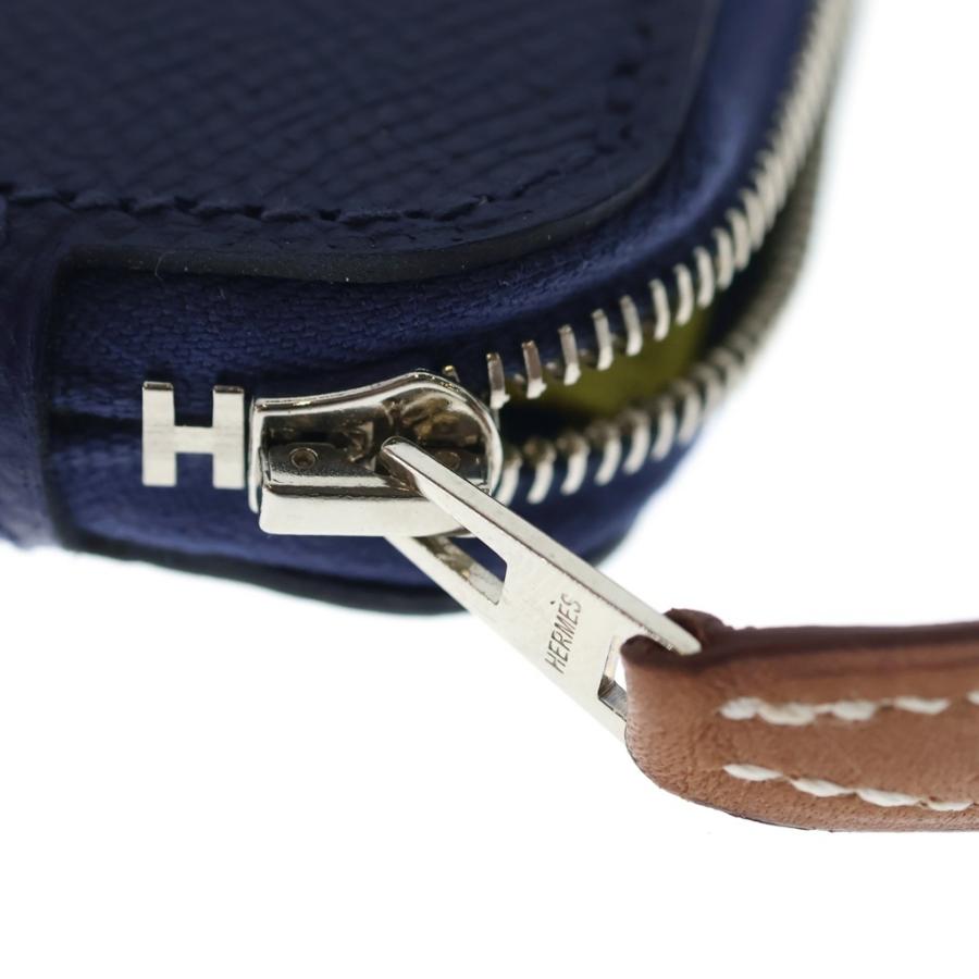 HERMES エルメス アザップ コンパクト シルクイン ミニ財布 コインケース ブルー/イエロー ネイビー レザー A刻印 シルバー金具の画像