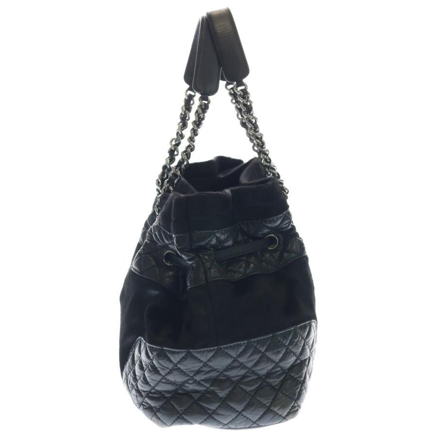 CHANEL シャネル マトラッセ チェーントートバッグ ハンドバッグ ブラック レザー×ハラコ A32499 シルバー金具の画像