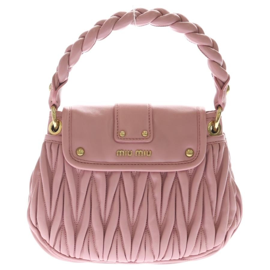 MIU MIU マテラッセ レザー ハンドバッグ ピンクベージュ ショルダー付き miumiu ミュウミュウ マテラッセ レザー2WAYハンドバッグ ショルダー